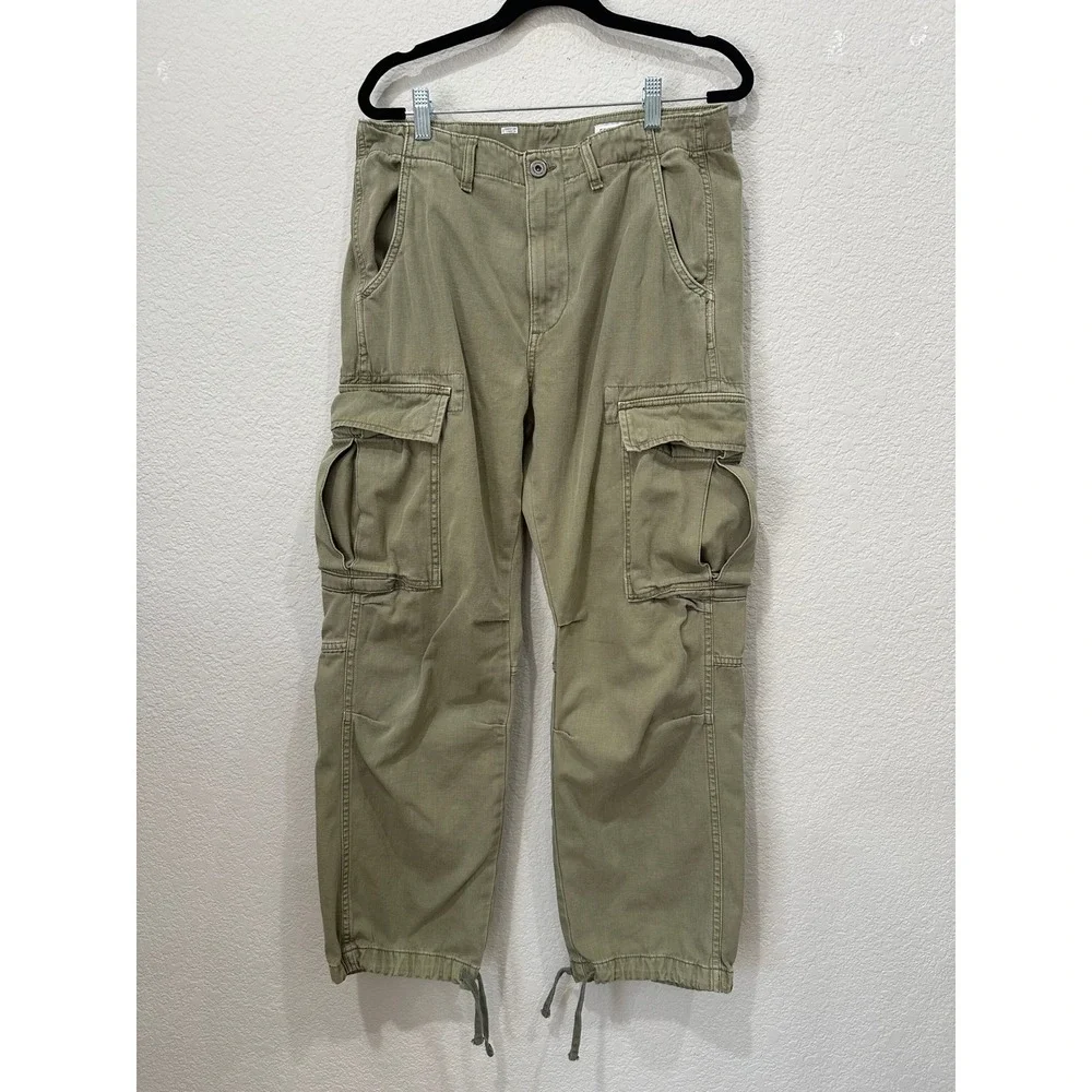 Zara Women Olive Green Cargo Pants Utility Multi Pocket Drawstring Hem Size 6